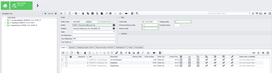 The Go To button in the sales order header