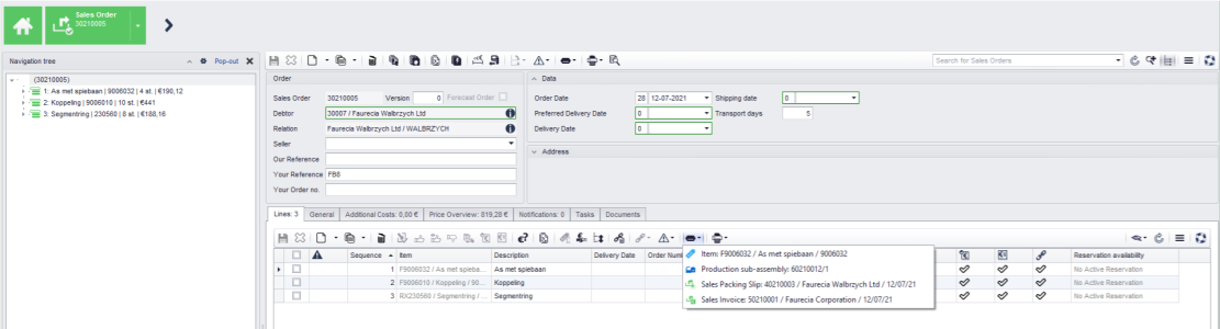 The Go To button in the sales order line