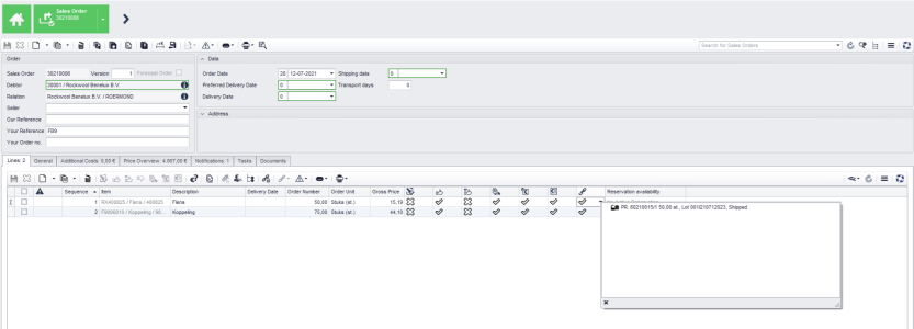 The Provided with link button in a sales order line