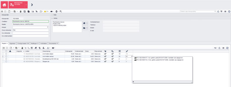 De linkknop Bestemd voor in een inkooporderregel