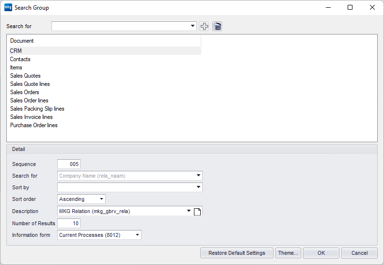 Search bar settings