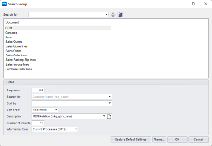 Search bar settings
