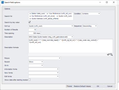 Search field options on the module home page