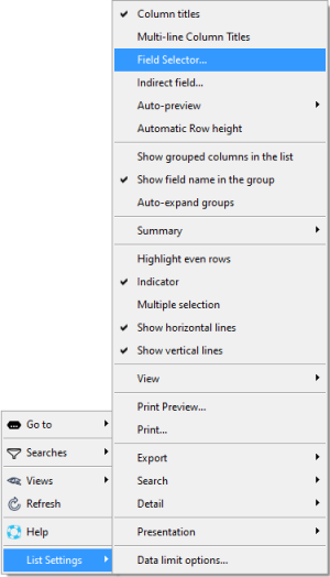 Field Selector via List Settings
