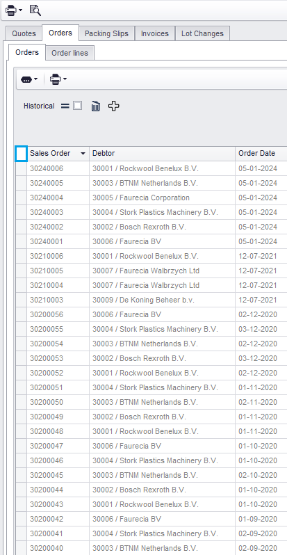 Field Selector via the field at the top left of the column header