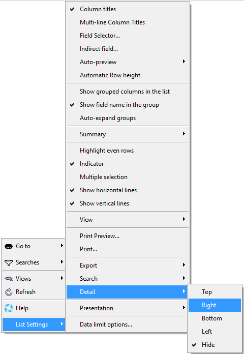Right click in list > List Settings > Detail > Right