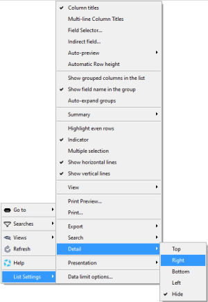 Right click in list > List Settings > Detail > Right