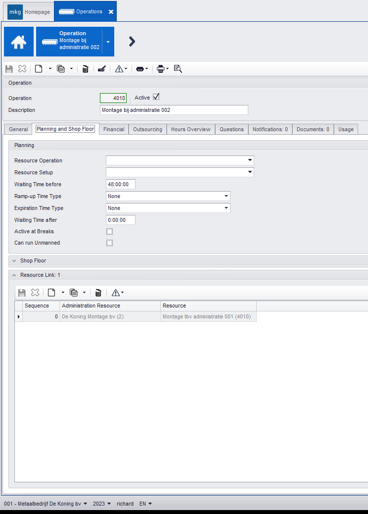 Link an operation to the source administration resource