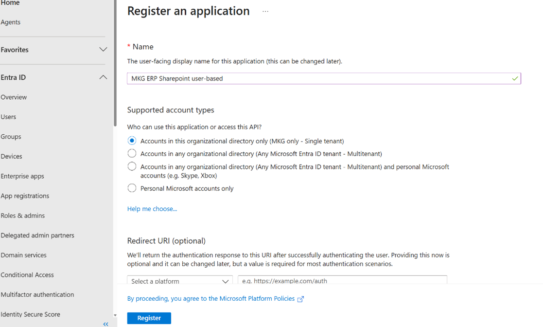 Entra App registratienaam
