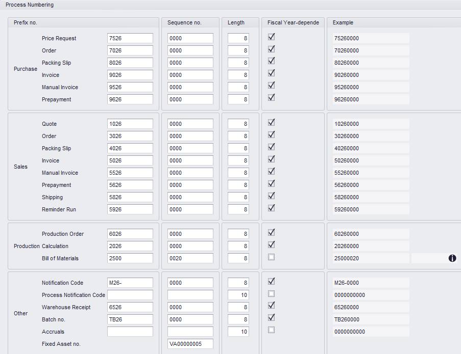 Administration Settings > Process Numbering 2026