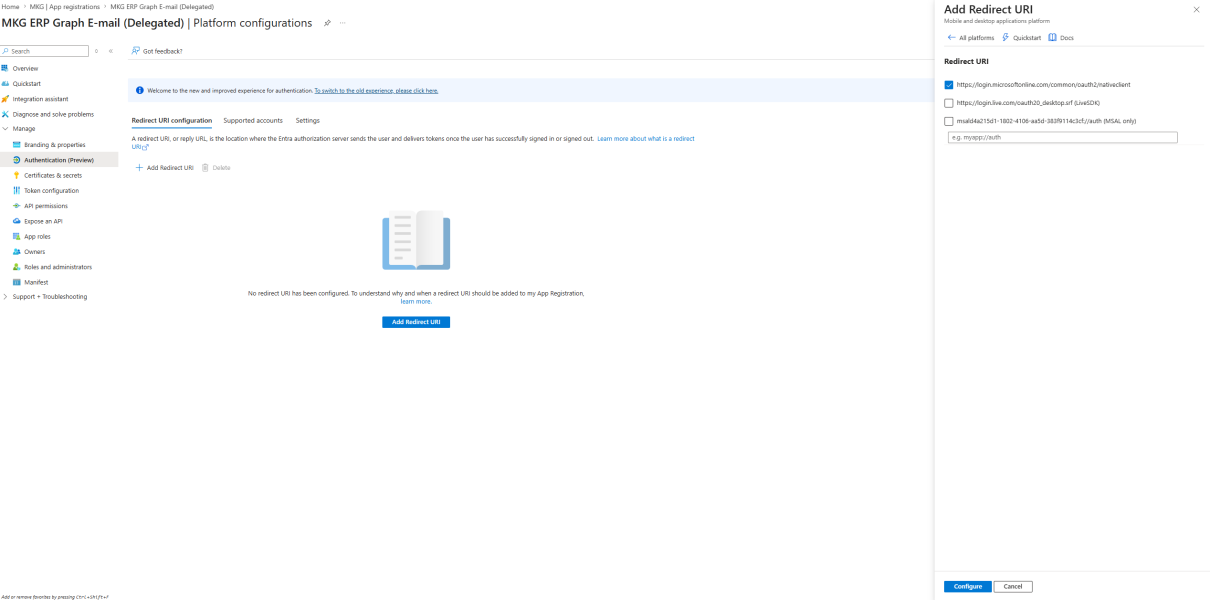 Graph Mail Platform configurations