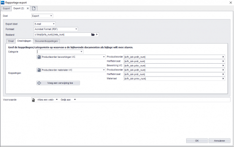Offerteaanvraag > Rapportage export > E-mail bijlagen